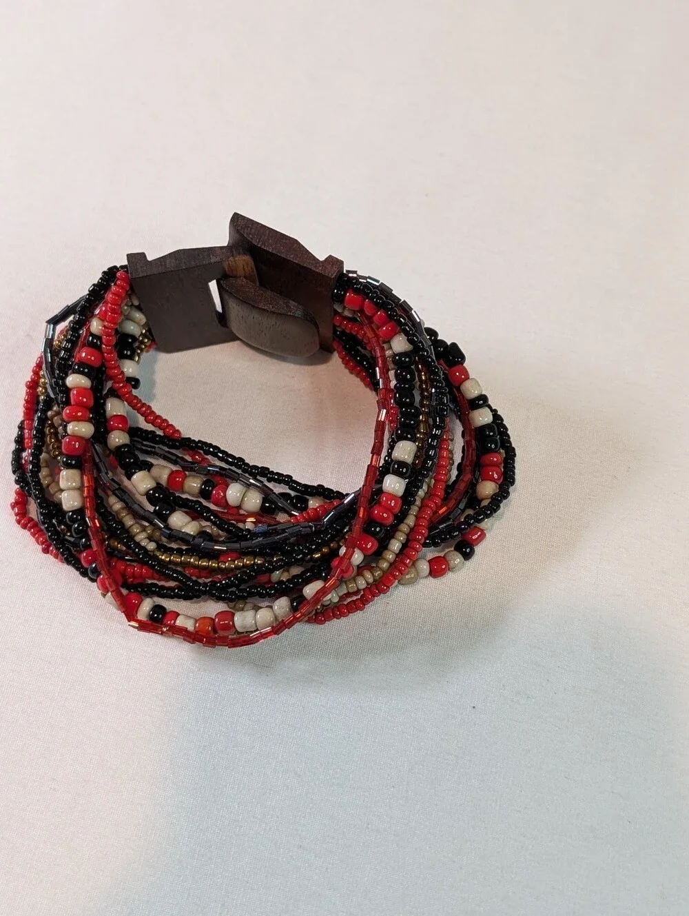 Beaded Wood Clasp Bracelet
